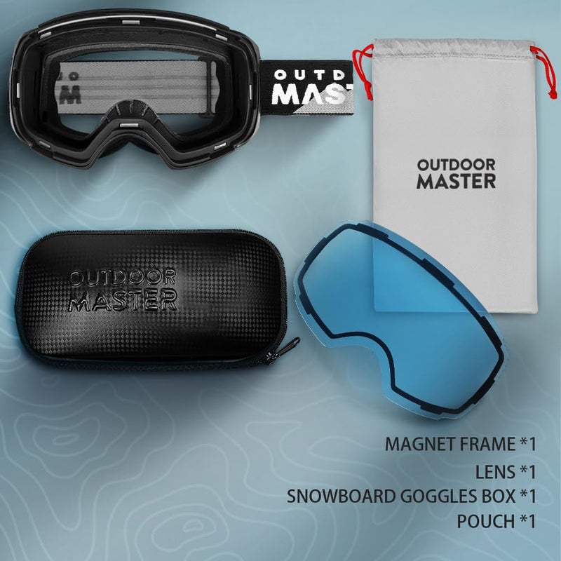 OutdoorMaster Ski Goggles PRO - Frameless, Interchangeable Lens 100% UV400 Protection Snow Goggles for Men & Women (Black Frame VLT 60% L.Blue Lens and Free Protective Case) - Image 3